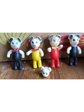 Vintage Blow Mold Pandas Ornaments Lenticular Googly Eyes 5" Hong Kong Lot of 4